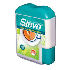 Container of Stevo stevia leaf extract on a white background