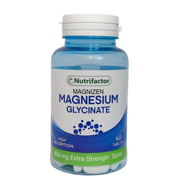 Bottle of Nutrifactor Magnesium Glycinate supplement on a white background